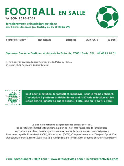 inter-activités paris centre sport : FOOTBALL Tracts rentrée 2015
