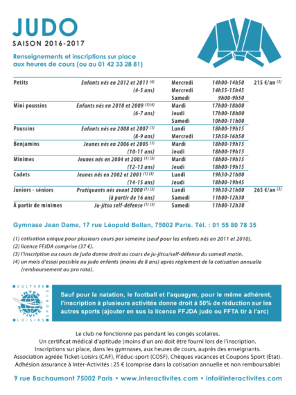 inter-activités paris centre sport : JUDO Tracts rentrée 2015