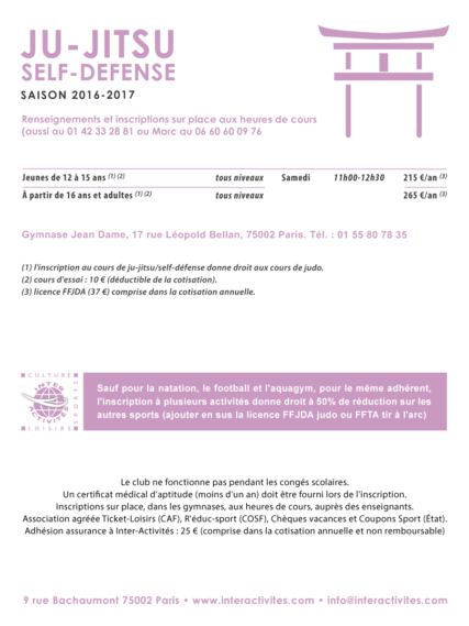 inter-activités paris centre sport : JUJITSU Tracts rentrée 2015